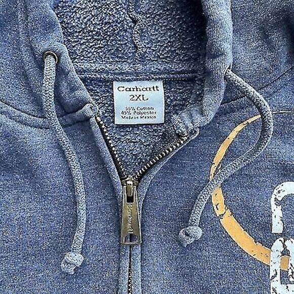 Vintage Y2K Carhartt Hoodie Mens 2XL Grey Zip Up Spell Out Work Wear Grunge‎ - Picture 6 of 7